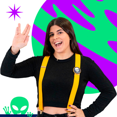 chica hace el simbolo alien